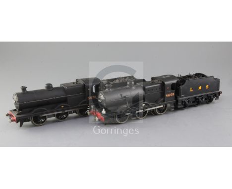 A scratch built pair of locomotive double headed O gauge 0-6-0 mixed traffic class 4F locomotives and tenders, black livery, 