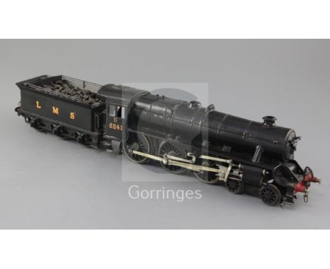 A scratch built LMS O gauge 4-6-0 black five locomotive and tender, number 5241, black livery, 3rd rail, (CCW motor), with sk