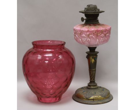 An oil lamp and shade 44cm without shade