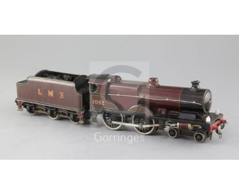 A Bassett-Lowke O gauge 4-4-0 tender locomotive, number 1082, LMS crimson livery, 3 rail, overall 41cm