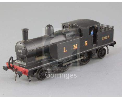 A Leeds Model Company LMS O gauge tank locomotive, 2-4-2, number 10923, 3rd rail, black livery, 26cm