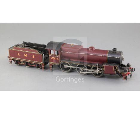 A Bassett-Lowke O gauge 2-6-0 tender locomotive, number 2975, LMS crimson livery, with extra detail, 3 rail, overall 46cm, ne