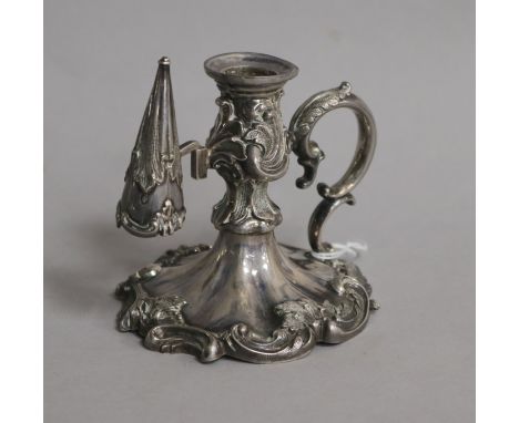 An ornate eatly Victorian silver chamberstick and snuffer by Henry Wilkinson & Co, Sheffield, 1837, 8cm.