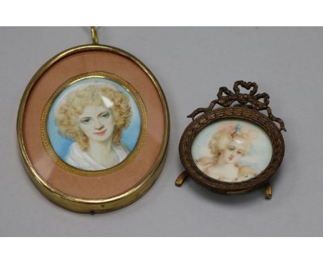 Afret Cosway portrait miniature of a lady and another 5 x 4cm & 3.5cm.
