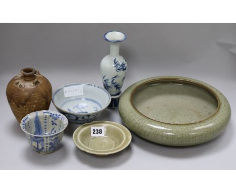 Chinese Ming to 18th Century ceramic vases and dishes 19cm