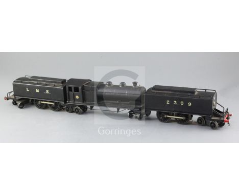 A scratch built O gauge 4 x 4 x 4 and 4 x 4 x 4 Garret Freelane LMS tender locomotive, number 2309, black livery, twin motor,