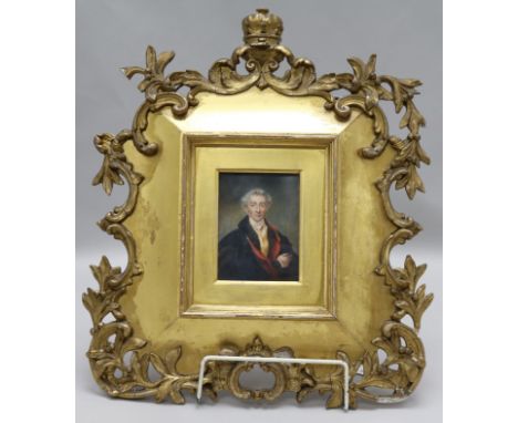 A giltwood framed ivory portrait miniature of the Duke of Wellington 11 x 8cm.