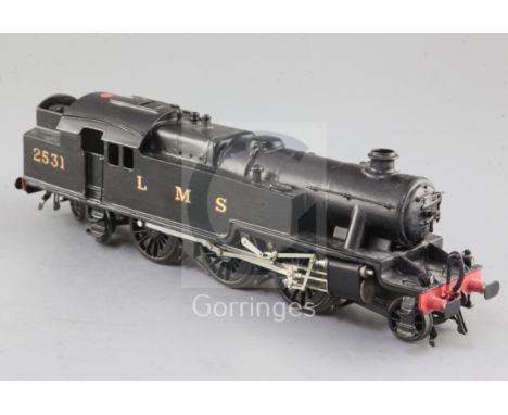 A scratch built O gauge 2-6-4 tank locomotive LMS black livery no.2531 33cm, needs attention