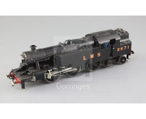 A scratch built O gauge 2-6-4 tank number 2671 locomotive, fine scale, LMS black livery, 2 rail, overall 33cm