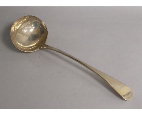 A late Victorian silver Old English pattern soup ladle, Walker & Hall, Sheffield, 1898, 32.4cm.