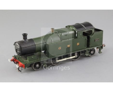 A scratch built O gauge 2-4-2 GWR locomotive, number 3602, green livery, 2 rail, 26cm