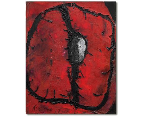 EMIL SCHUMACHER (1912-1999)Rotes Bild 1967 signed and dated 67mixed media on canvas100 by 80 cm.39 3/8 by 31 1/2 in.Footnotes