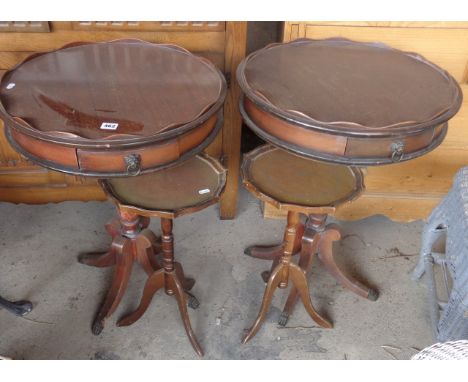 Pair of mahogany 'drum' occasional tables and a pair of tripod wine tables