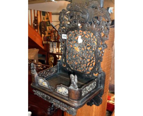19th c. Chinese carved hardwood wall bracket shelf with mother-of-pearl decoration