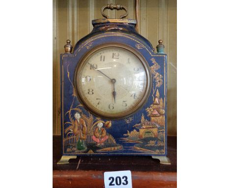 Victorian Chinoiserie lacquer small bracket clock, French movement, 9" tall