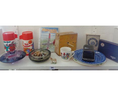 Tom and Jerry plastic flask and other items, inc. Wade Whimsies, etc.