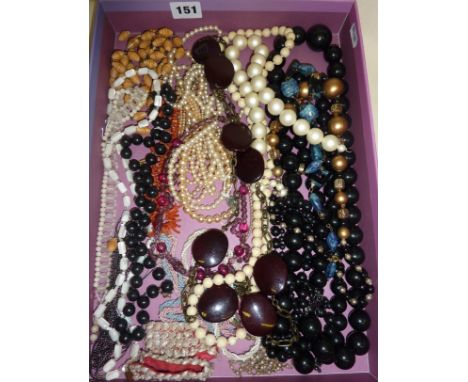 Large tray containing vintage costume jewellery, including Coral