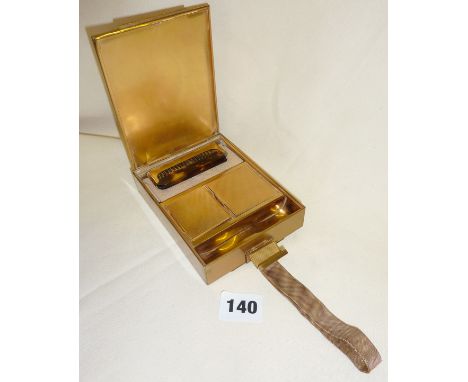 Vintage 1940s Minaudière carryall combination cigarette case and compact with comb, face powder and rouge, machine engraved g