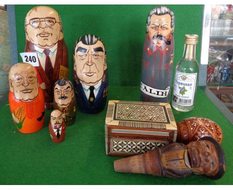 Painted wood Russian Matryoshka  doll of Mikhail Gorbachev and other political leaders (set of 5), a similar doll of Stalin e