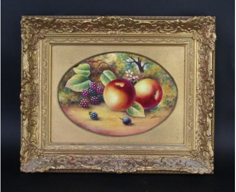 A Royal Worcester hand-painted plaqueDecorated with fruit, by J Skerrett, 19x26cm (excluding frame), not stamped    CONDITION