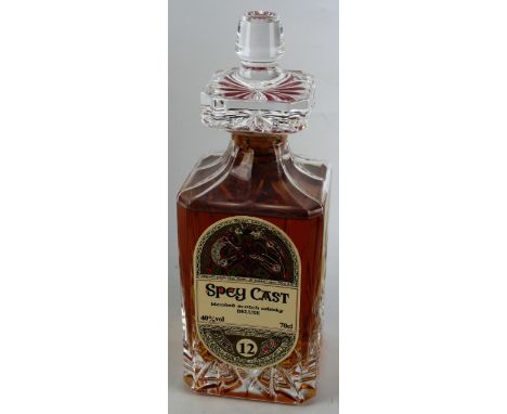 1 “Glencairn” Crystal Studio Decanter (with heavy solid glass stopper)(70cl.) 'The Dram Takers' 12yo Spey Cast Deluxe Blended