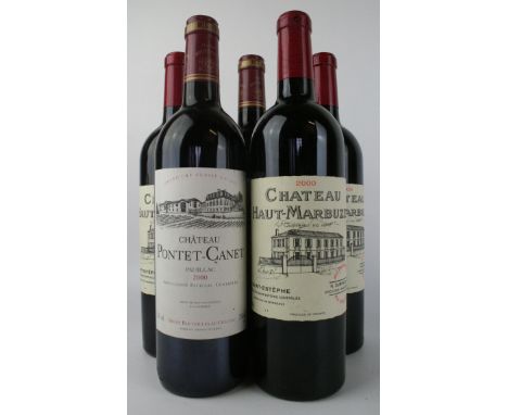 5 Bottles mixed Lot from Vintage 2000 Haut MedocComprising 2 bottles Chateau Pontet Canet Grand Cru Classe Pauillac together 