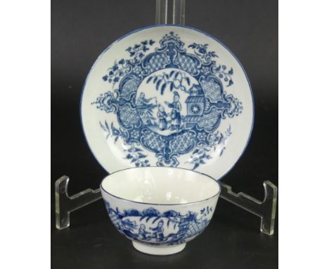 An 18th Century Worcester blue and white tea bowl and saucerDecorated in the 'Mother and Child and Man Fishing' pattern, cres