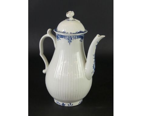 An 18th Century Worcester coffee pot and coverWith reeded body and Lambrequin border, circa 1768, crescent mark to base, heig