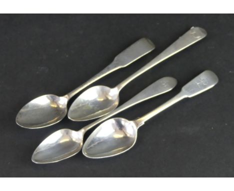 Four 18th/19th Century Scottish provincial silver teaspoonsVarious patterns, dates and makers, three initialled or crested, t