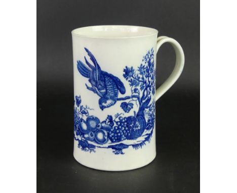 An 18th Century Worcester blue and white tankardDecorated in the 'Parrot Pecking Fruit' pattern, crescent mark to base, heigh