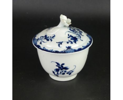 An 18th Century Worcester blue and white sucrier and coverDecorated in the 'Mansfield' pattern, crescent mark to base, height