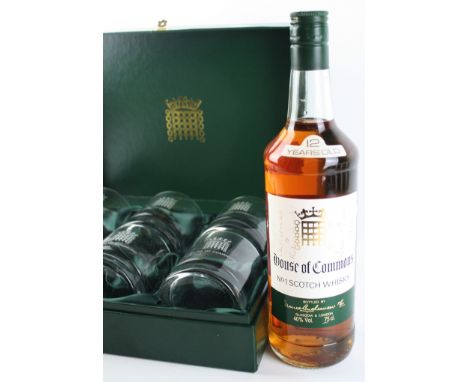 1 Bottle (75cl) House of Commons 12 Year Old No.1 Scotch Whisky from 1980's together with 6 Whisky Tumblers in presentation b