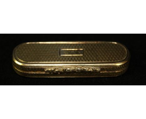 A mid 19th Century silver gilt vinaigretteOf elongated oval form, with engine turn decoration, and applied thumb piece, the r