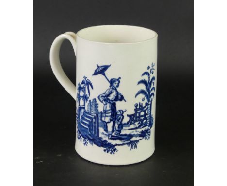 An 18th Century Worcester cylindrical tankardDecorated in the 'La Peche and La Promenade' pattern, blue crescent mark to base