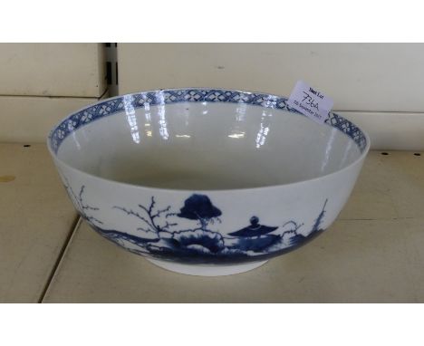 An 18th Century Worcester blue and white bowlDecorated in the 'Precipice' pattern crescent mark to base, diameter 20cm.