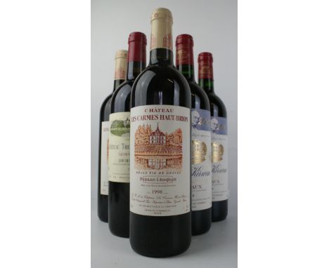 6 Bottles mixed Lot Fine premium 'Left and Right Bank' Bordeaux from 1998 Vintage Comprising 2 bottles Chateau Kirwan Grand C