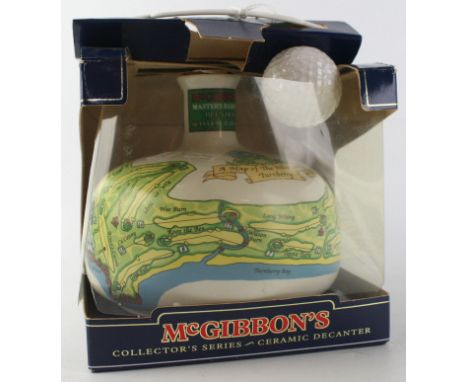 1 Globular ceramic decanter Douglas McGibbon Blended Whisky Decorated with a map of The Ailsa Course, Turnberry. Accompanied 