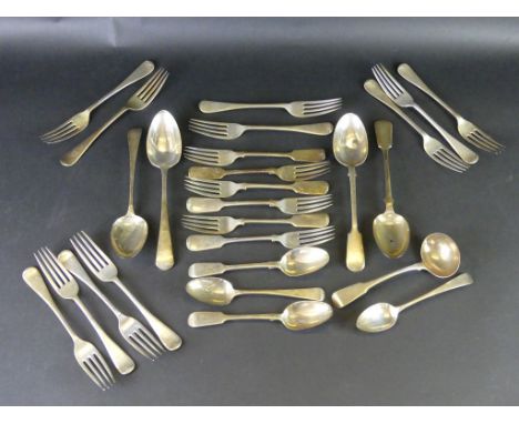 A collection of miscellaneous 19th Century silver flatwareIn various patterns, dates and makers, some initialled, comprising;