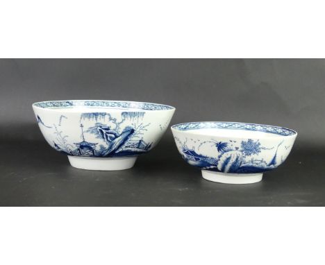 Two 18th Century Liverpool blue and white bowlsEach decorated with Chinese landscapes, height of larger bowl 9.5cm, diameter 