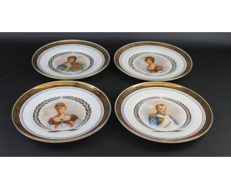 Four Bing & Grondahl circular cabinet platesEach depicting portrait busts of Napoleon Bonaparte, possibly Murat Marshall, Jos