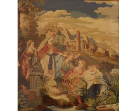 A 19th Century tapestry panelDepicting Victorian figures in Egyptian landscape scene, inset within ornate gilt frame, 62x54cm