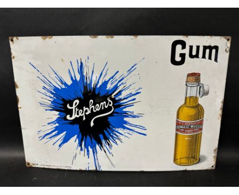 A Stephens' Inks enamel advertising sign for 'Gum' incorporating the splash and a bottle of 'Strongest Mucilage', by Patent E