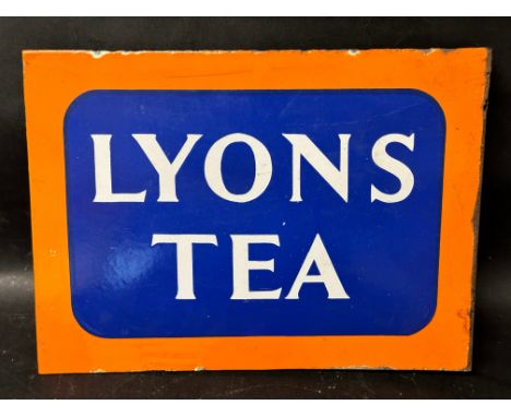 A Lyons Tea double sided enamel advertising sign with hanging flange, 15 x 11". 