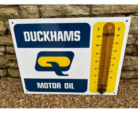 A Duckhams Q Motor Oil enamel advertising sign with integral thermometer by Burnham London, good colour, 26 x 20".