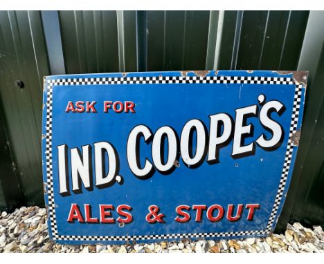 An Ind, Coope's Ales &amp; Stout rectangular enamel sign by Stocal, 28 x 20". 