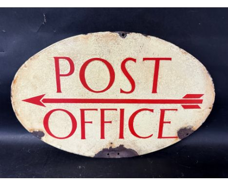 A Post Office double sided enamel advertising sign, as fitted to the top of pillar box post boxes, 18 x 11 3/4".