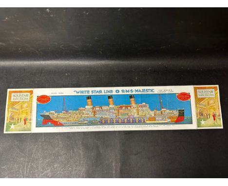 A 1920s White Star Liner R.M.S. Majestic souvenir pamphlet/folding poster, opens to reveal an illustration of the world's lar