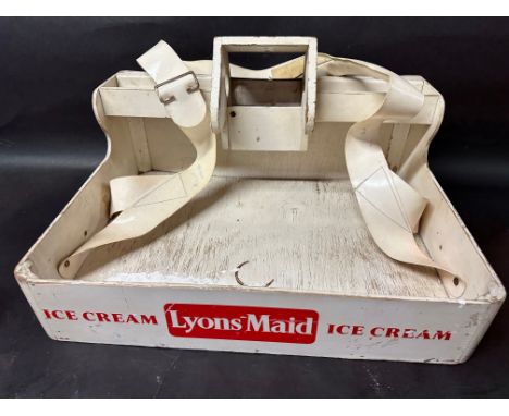 A Lyons Maid wooden ice cream usherette tray with contemporary ice cream props for display purposes, 20 x 15 1/2".