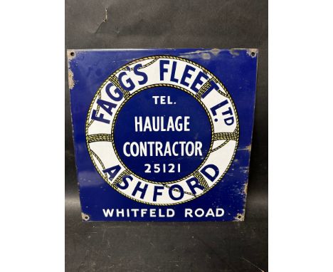 A Fagg's Fleet Ltd. of Ashfield Haulage Contractor enamel advertising sign, 12 x 12". 