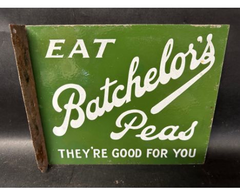 A Batchelor's Peas 'They're Good for You' double sided enamel advertising sign with hanging flange, 12 1/4 x 10".